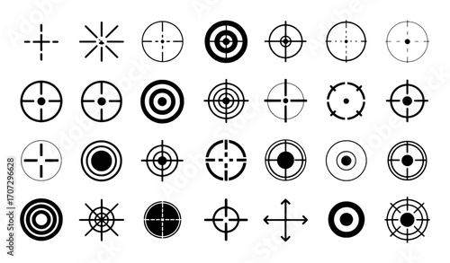 Diverse Collection of Target and Crosshair Icons on White Background