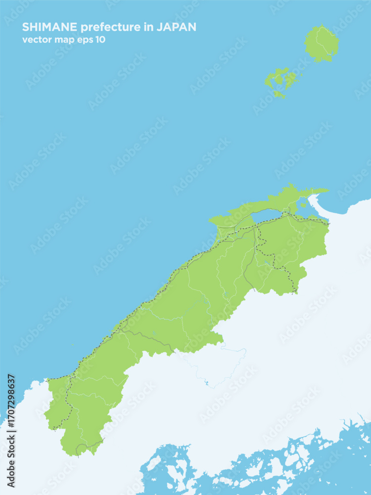 Obraz premium 日本の島根県の緑色のシンプルなロードマップ