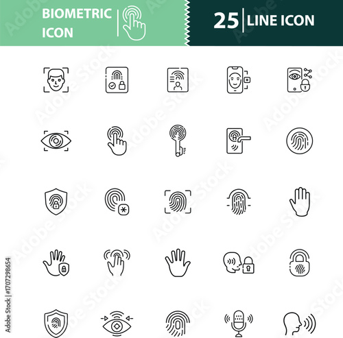 biometric icon, fingerprint icon, face recognition icon, iris scan icon, retina scan icon, voice recognition icon,
