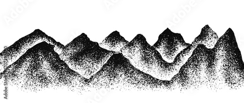 Grain stippled texture mountain range. Spray Painted mountain landscape. isolated on white background. use for print art, poster, cover, banner