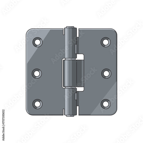 Metal door hinge illustration with six mounting holes – flat illustration