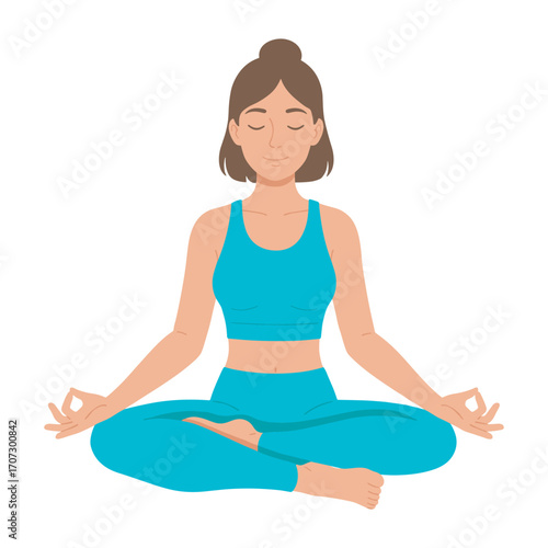 Asian adult female practicing yoga in lotus pose – flat illustration
