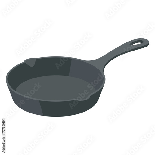Cast iron skillet for cooking with sturdy handle – flat illustration
