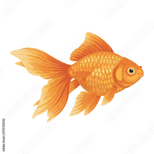 Vibrant golden goldfish with flowing fins – flat illustration