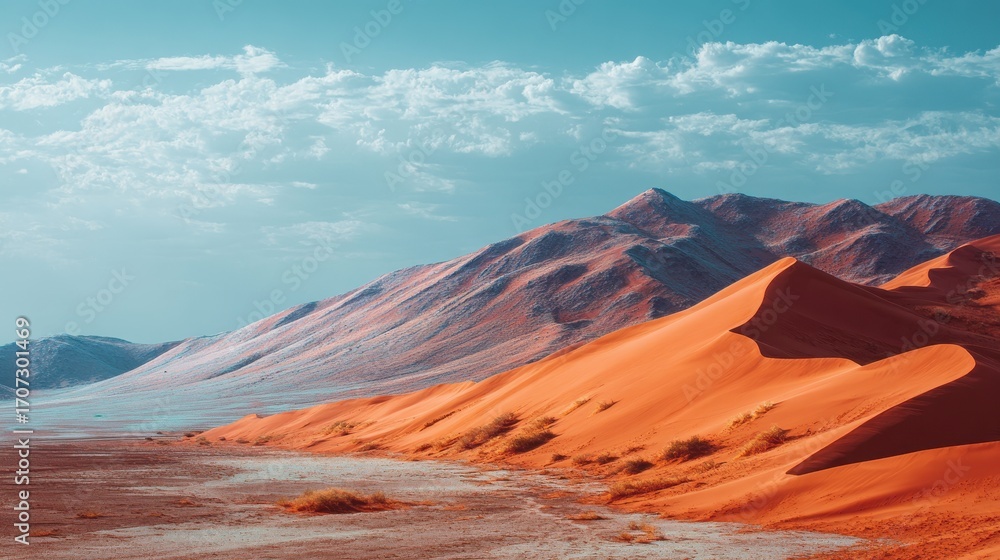 Naklejka premium Red and White Sand Dunes Under Bright Sunlight.