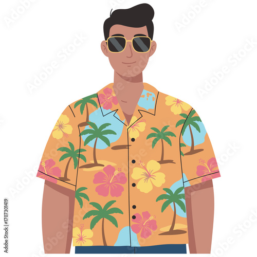 Young male in hawaiian shirt and sunglasses – flat illustration