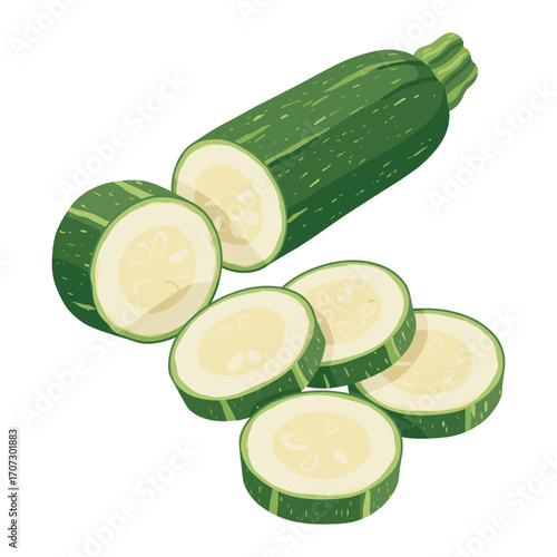 Sliced zucchini with whole vegetable – flat illustration