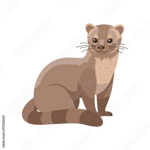 Cartoon fossa on white background: cute brown animal illustration with long tail – flat illustration