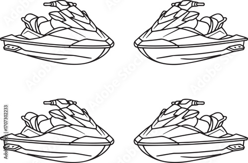 Set of Jet ski Outline vector illustration isolated On Transparent Background