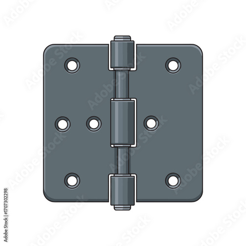 Metal door hinge with six holes and central pin – flat illustration