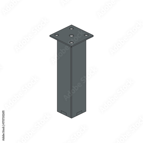 Steel support column with base plate for construction and structural engineering – flat illustration