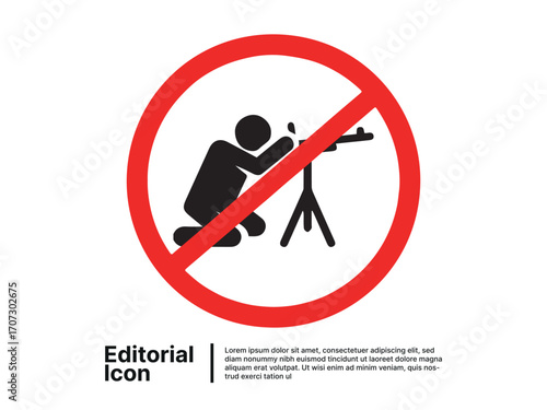 No Photography Allowed Prohibited Area Sign - Editorial Icon
