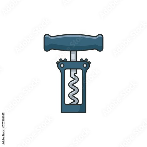 Corkscrew illustration with blue handle and spiral design – flat illustration