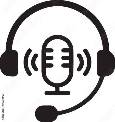 Podcast Microphone with Headset Icon – Minimal Flat Communication Vector