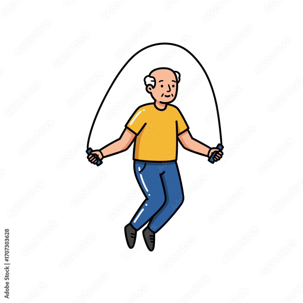Obraz premium Senior man jumping rope with smile in active lifestyle illustration 