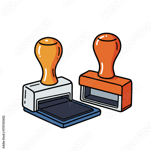 Rubber stamps and ink pad in colorful design for office use  