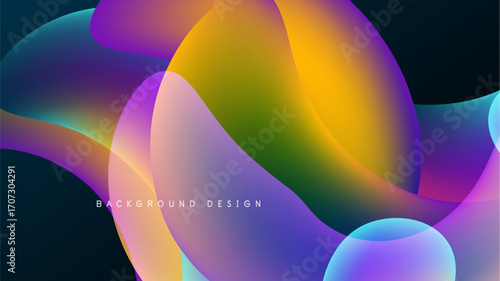 Abstract fluid shapes overlap, creating vibrant color gradients on dark background. Smooth transitions suggest movement, energy.
