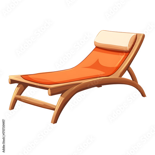 Orange Chaise Lounge with Wooden Frame on Transparent Background