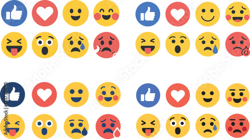 Vector Emoji Set with Different Reactions for Social Network Isolated on White Background.