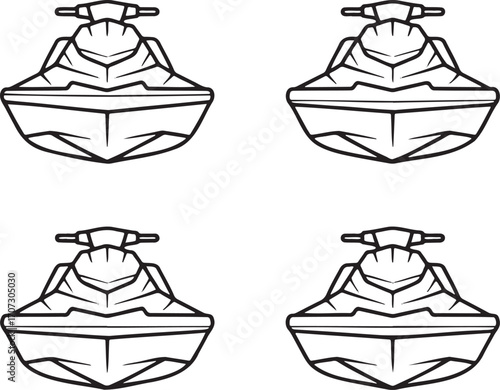 Set of Jet ski Outline vector illustration isolated On Transparent Background