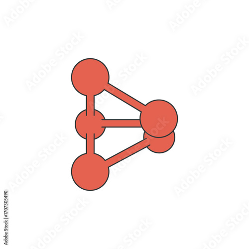Minimalistic red network icon with interconnected nodes – flat illustration