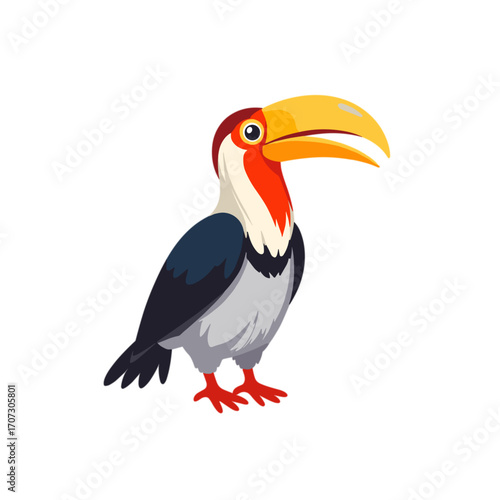 Cartoon toucan standing with colorful beak and feathers  