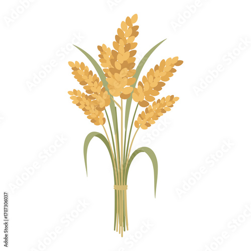 Bundle of harvested wheat stalks with leaves – flat illustration