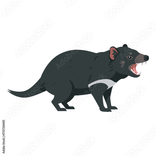 Cartoon tasmanian devil growling with open mouth and fangs – flat illustration