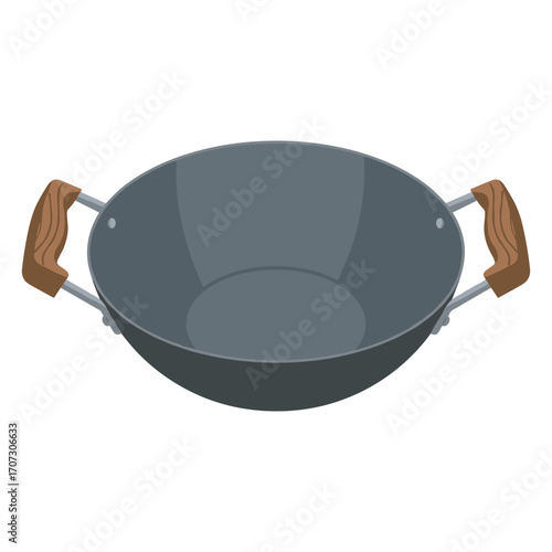 Empty cast iron wok with wood handles – flat illustration