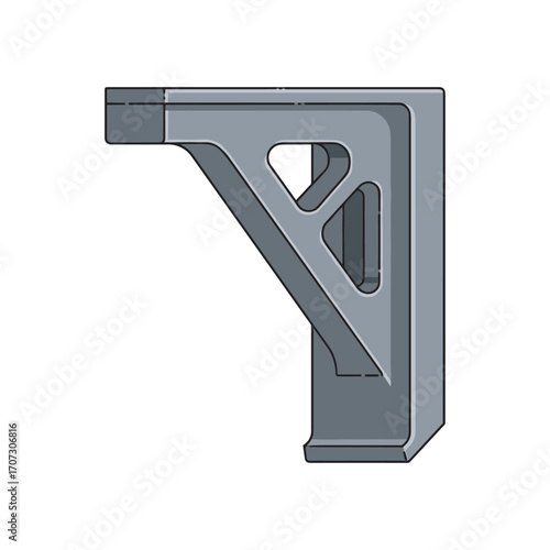 Industrial metal bracket with reinforced support design – flat illustration