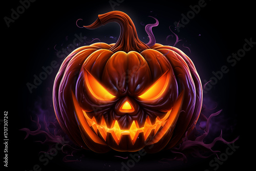 Glow-in-the-dark Jack-o'-lantern in neon style Spooky Isolated