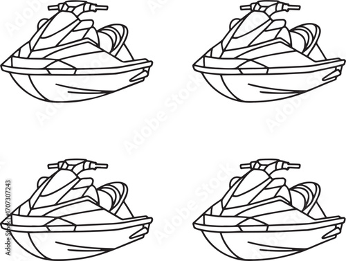 Set of Jet ski Outline vector illustration isolated On Transparent Background