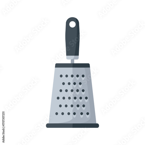 Metal box grater with black handle for kitchen use – flat illustration