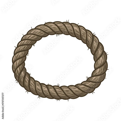 Detailed brown rope oval shape with rough texture – flat illustration