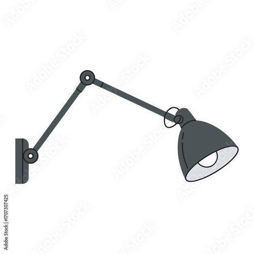 Adjustable wall-mounted industrial lamp with rotating arm and modern design – flat illustration