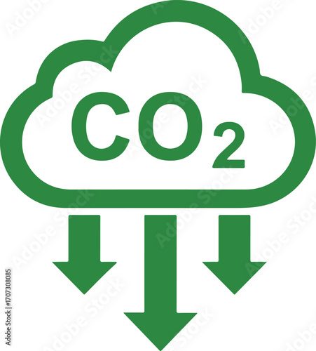 Green C O2 Cloud with Downward Arrows Icon carbon dioxide