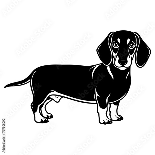 Cute dachshund dog silhouette standing in minimalist style