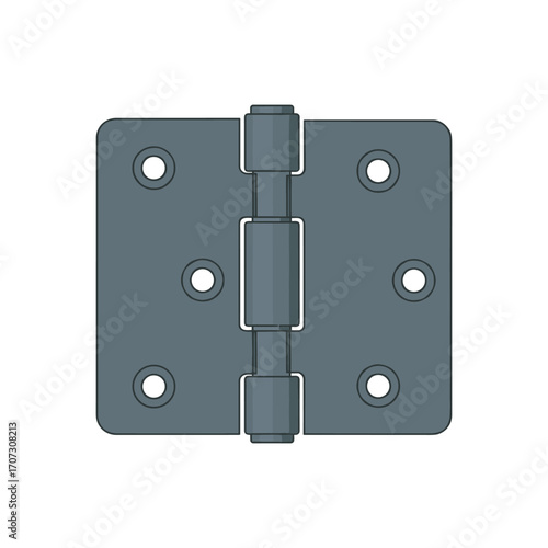 Metal door hinge with six holes and pin joint – flat illustration
