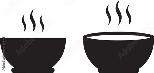 Two Black Bowls with Steam on White Background food