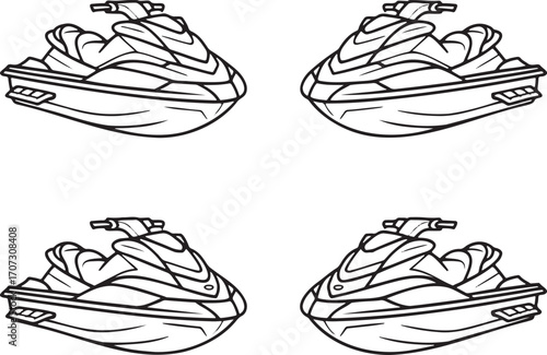 Set of Jet ski Outline vector illustration isolated On Transparent Background