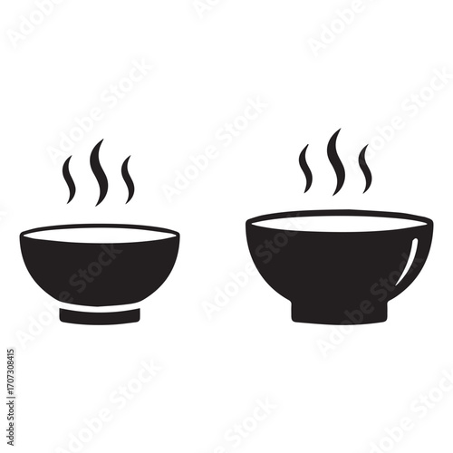 Two solid black steaming bowls of soup or broth vector