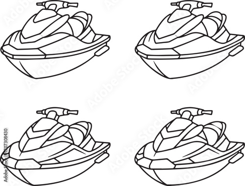 Set of Jet ski Outline vector illustration isolated On Transparent Background