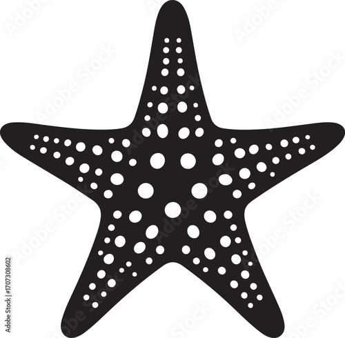 Starfish Silhouette, Minimalist Black Vector on White Background, Marine Icon or Logo