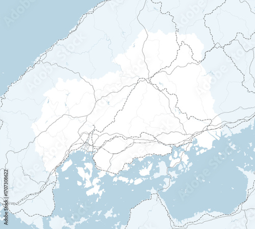 日本の広島県と隣接する都道府県を含む、シンプルなロードマップ