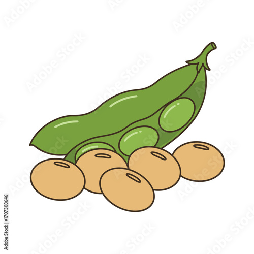 Illustration of fresh green peas and soybeans with pod – flat illustration