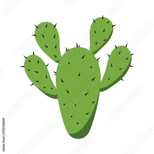 Vibrant green prickly cactus with spikes – flat illustration