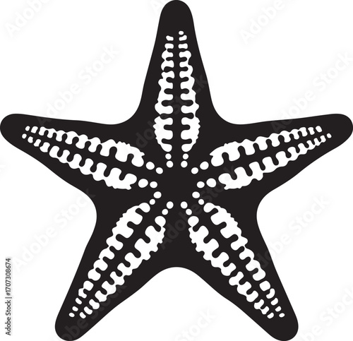 Starfish Silhouette, Minimalist Black Vector on White Background, Marine Icon or Logo