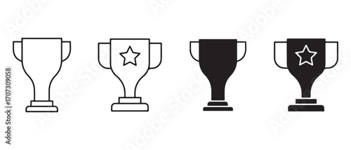 Trophy cup with star icon set. isolated on white background for winner award.
