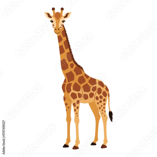 Illustrated giraffe with long neck and brown spots – flat illustration