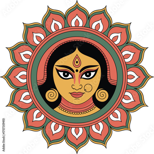 Durga Goddess Face Illustration Hindu Deity Divine Feminine Power